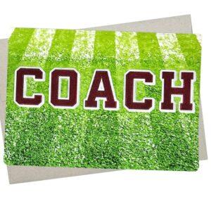 coach thank you card, coach appreciation (7x5 inches and blank inside for all occasions) for soccer, baseball, football, track and field and field hockey - 893