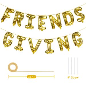 Friendsgiving Balloons, Friends Giving Banner for Party Decorations, Foil Balloons for Friendsgiving Decor (Gold)