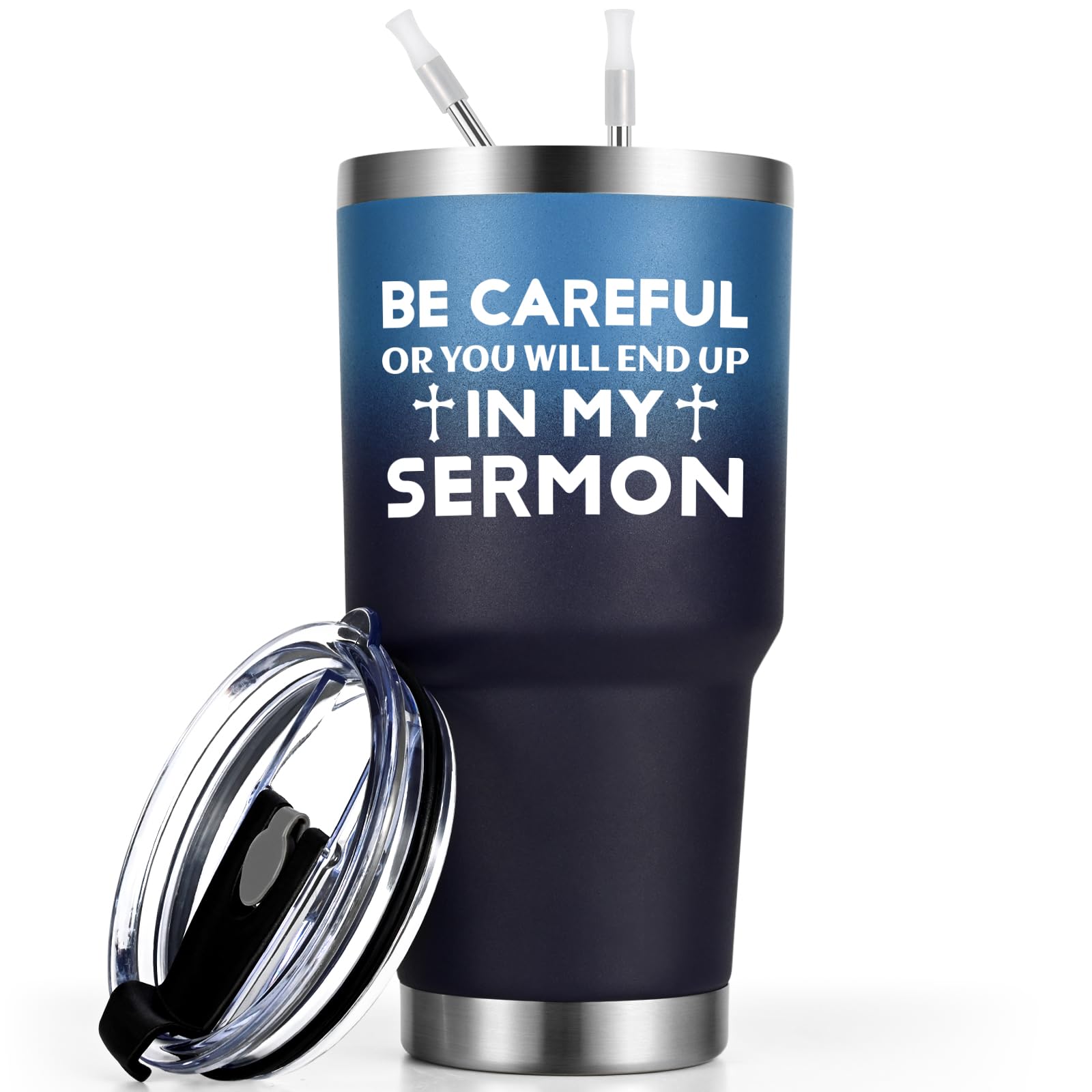 Qtencas Pastor Appreciation Gifts, Be Careful or You Will End Up In My Sermon Stainless Steel Travel Tumbler, Pastor Church Gifts for Men Birthday Christmas, Preacher Minister Gifts, 30oz Gradient