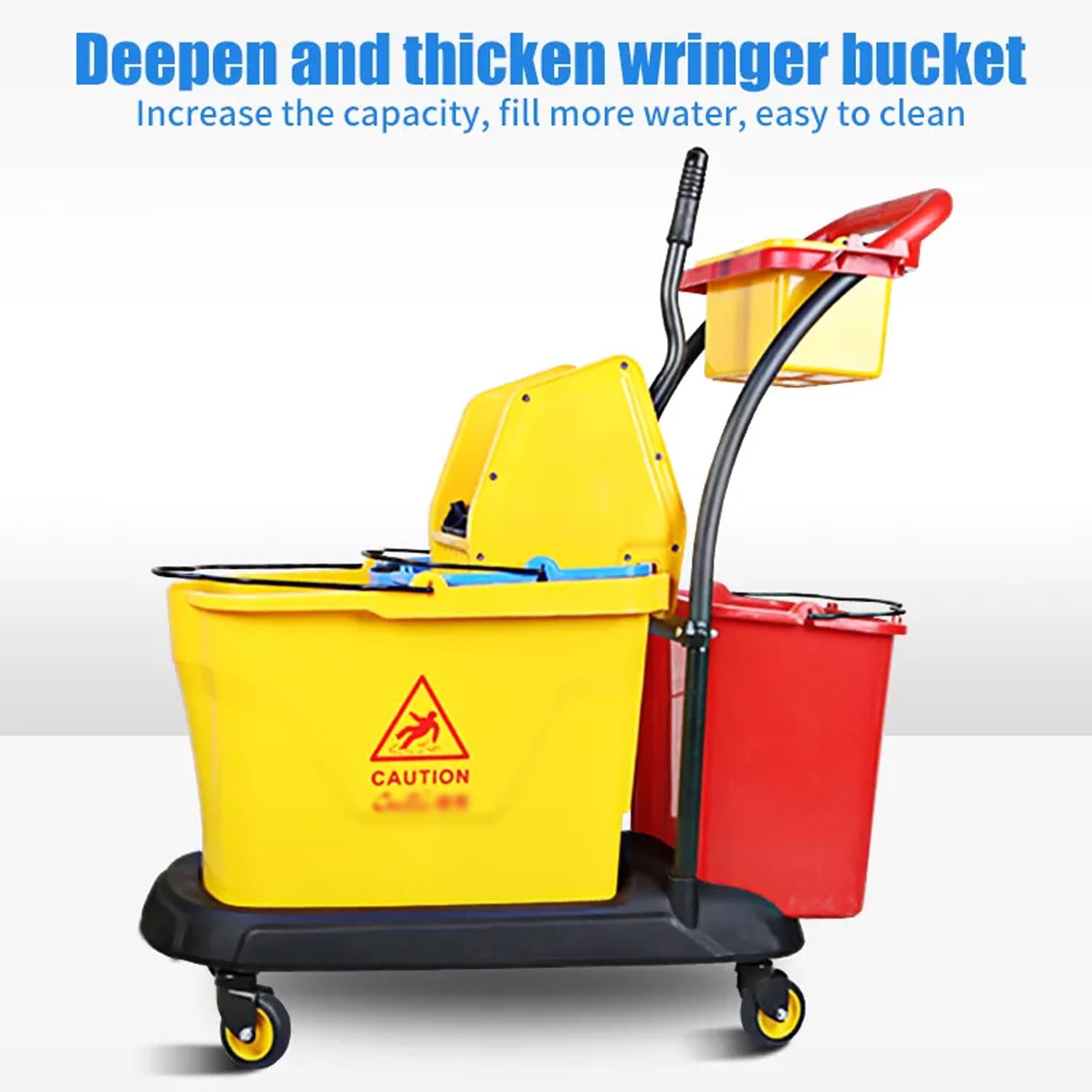 Commercial Cleaning Cart, 35L Removable Mop Bucket with Wheels, with Water Filter and Separator, Multifunctional Downward Pressure Water Press Truck for Hotels, Restaurants, Offices