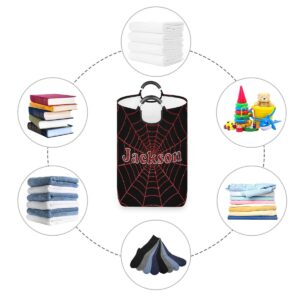 Red Spider Web Personalized Laundry Basket with Handles, Custom Laundry Hamper with Name for Bathroom, Dirty Clothes Storage Basket Gifts for Men Women Boys Girls