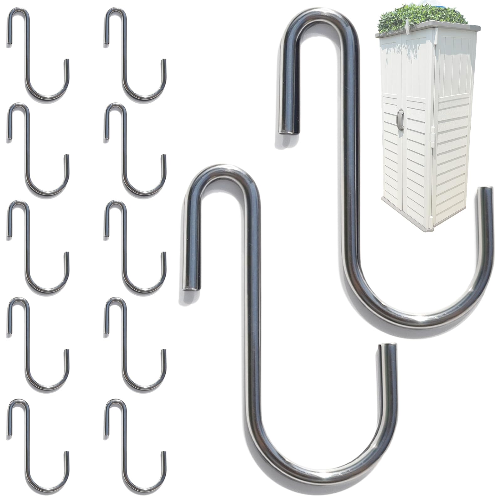 CYG&CL 12PCS Metal Shed Hooks for Hanging, Outdoor Storage Shed Accessories Interior, Utility Peg Board Tool Hangers, Heavy Duty J-Hook for Garden Garage Pegboard