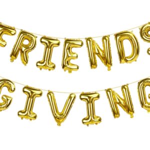 Friendsgiving Balloons, Friends Giving Banner for Party Decorations, Foil Balloons for Friendsgiving Decor (Gold)