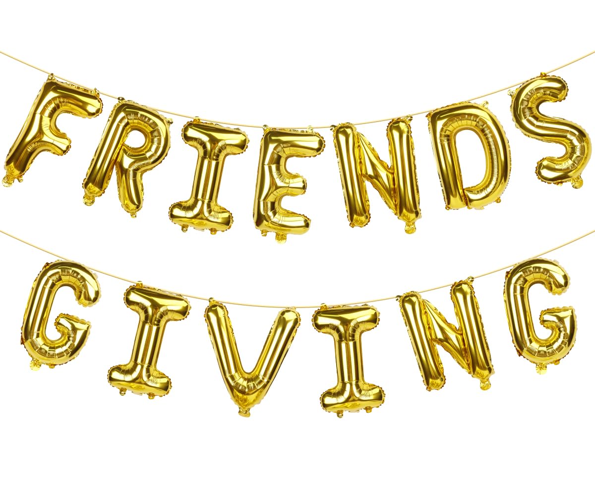 Friendsgiving Balloons, Friends Giving Banner for Party Decorations, Foil Balloons for Friendsgiving Decor (Gold)