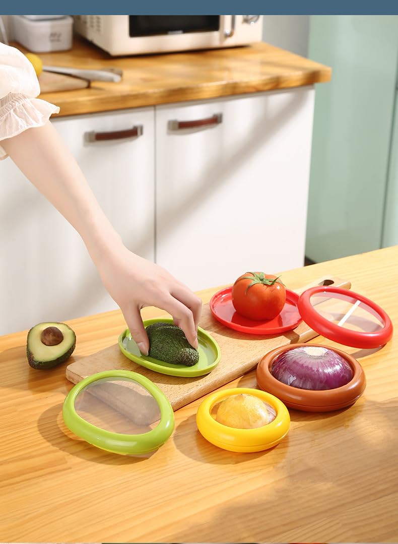 LCYHOMIEE Avocado Saver and Tomato Holder, Set of 4 Silicone Fruit Storage Box Reusable Storage Containers for Fridge - Ideal for Garlic, Onions, Lemons, and Potatoes