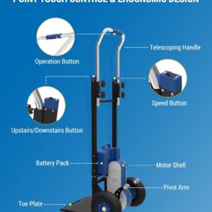 XSTO Electric Stair Climber, 375lbs Load Capacity Aluminum Stair Climbing Dolly Cart, 1200W Peak Power Motor Electric Dolly, Powered Hand Trucks with Ergo Telescoping Handle & Pneumatic Wheels