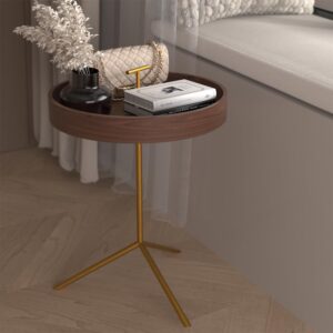 Round End Table, Nightstand Modern End Table for Living Room Bedroom Office Small Spaces, Easy Assembly Bedside Table (Brown)