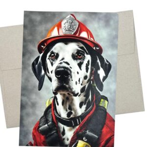 dalmatian firefighter card (7x5 inch and blank inside for all occasions) also for fire academy graduation or retirement or fireman birthday card - 980