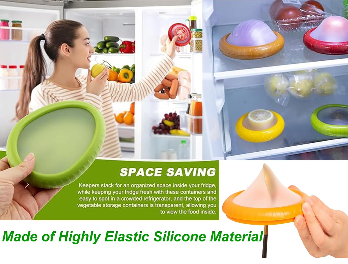 LCYHOMIEE Avocado Saver and Tomato Holder, Set of 4 Silicone Fruit Storage Box Reusable Storage Containers for Fridge - Ideal for Garlic, Onions, Lemons, and Potatoes