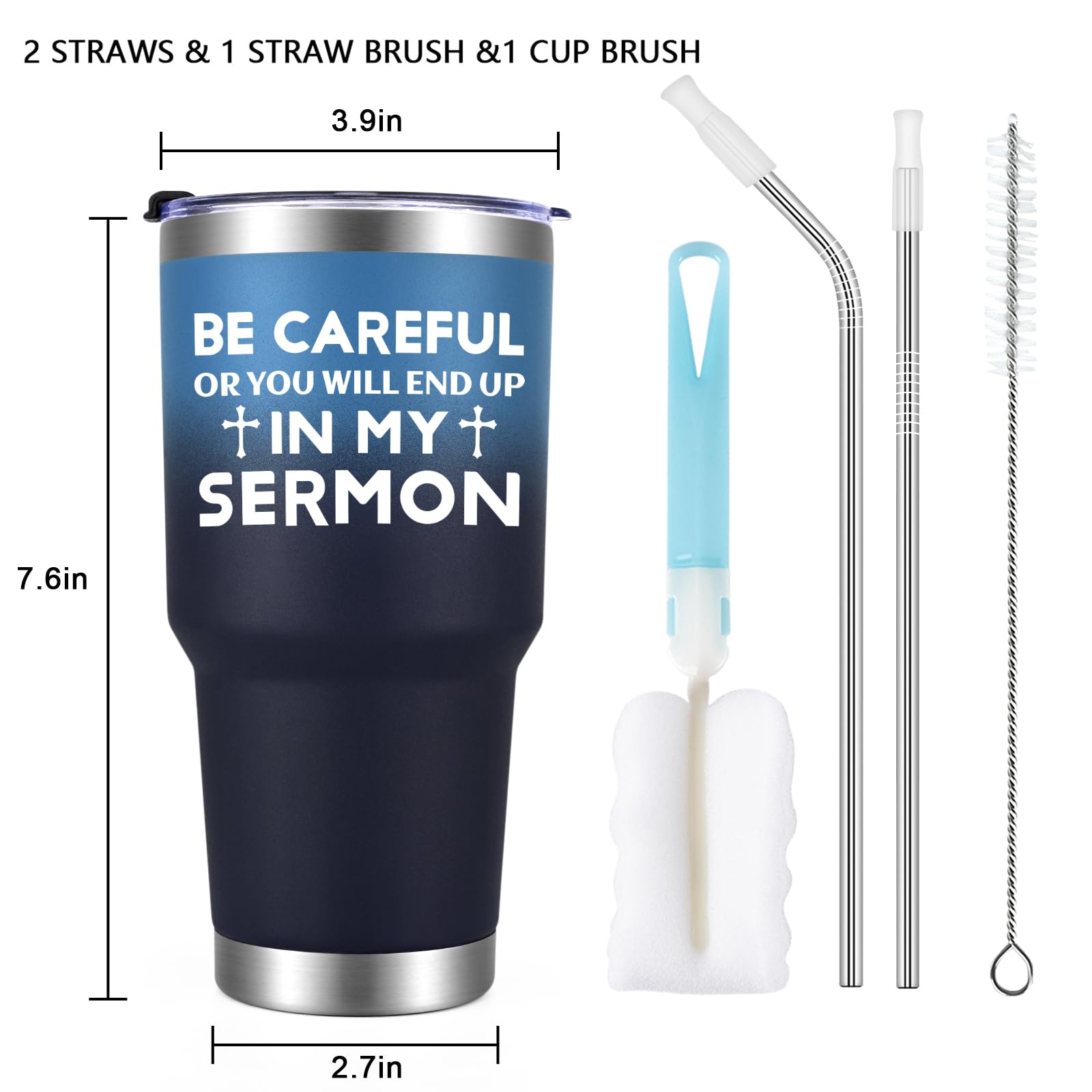 Qtencas Pastor Appreciation Gifts, Be Careful or You Will End Up In My Sermon Stainless Steel Travel Tumbler, Pastor Church Gifts for Men Birthday Christmas, Preacher Minister Gifts, 30oz Gradient