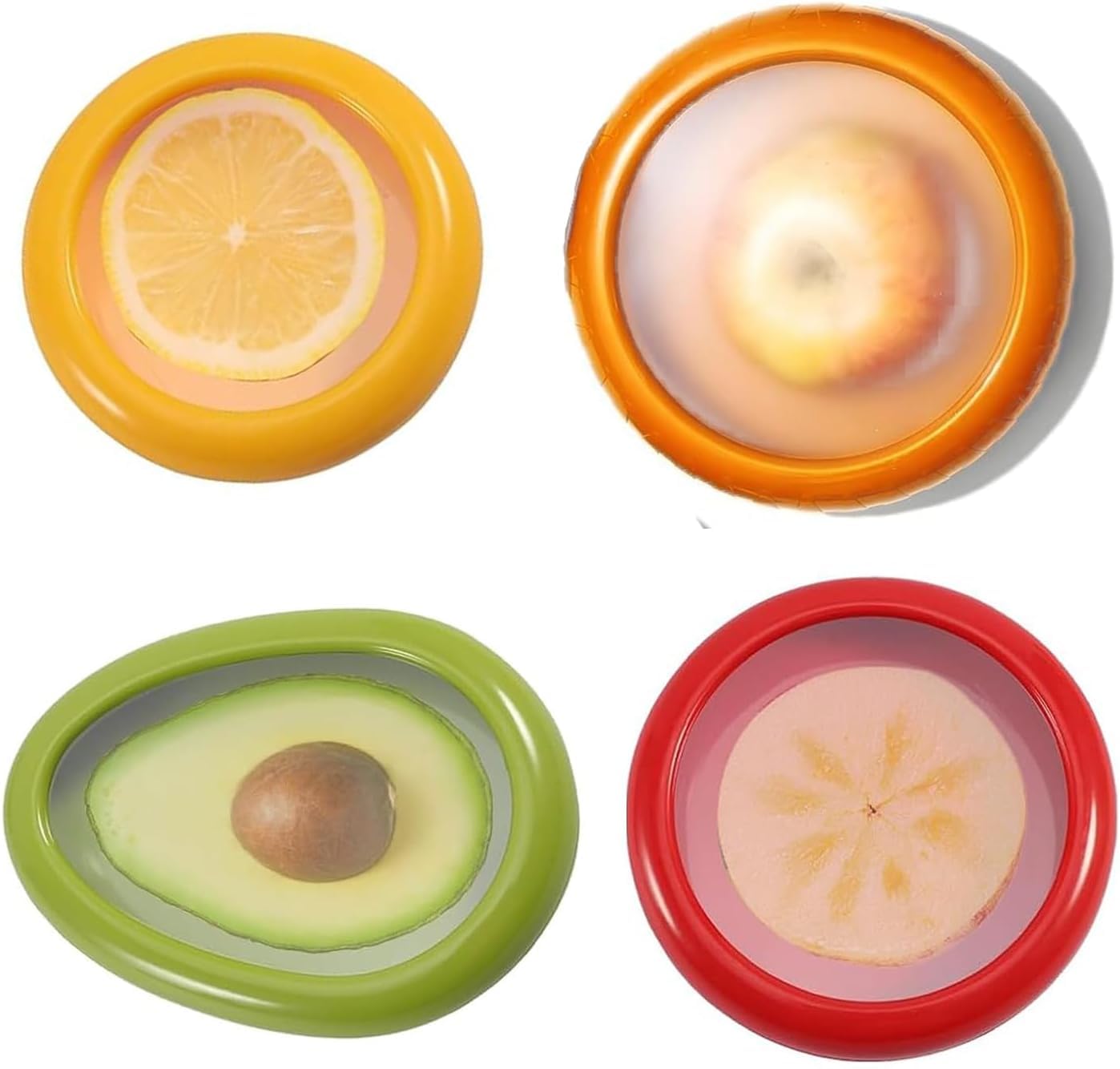 LCYHOMIEE Avocado Saver and Tomato Holder, Set of 4 Silicone Fruit Storage Box Reusable Storage Containers for Fridge - Ideal for Garlic, Onions, Lemons, and Potatoes