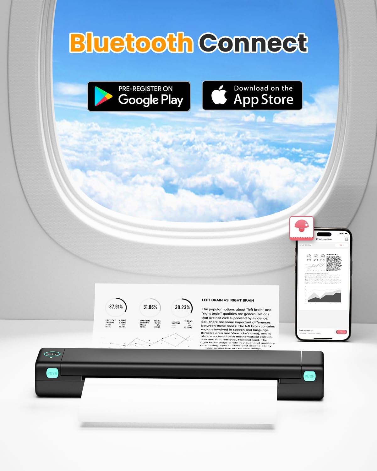 Phomemo Portable Printer Wireless for Travel & US Letter Folding Thermal Paper Size 8.5" x 11",100 Sheets, Inkless Thermal Compact Printer, Compatible with Android and iOS Phone & Laptop