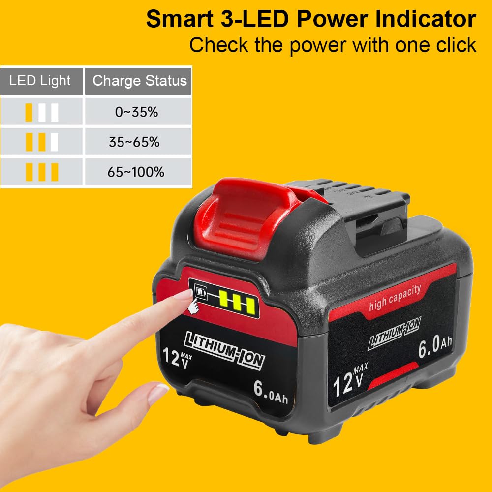 TENMOER 2 Pack 6.0Ah Compatible with Dewalt 12V 6.0Ah Battery Replacement for 12V Dewalt Batteries DCB127 DCD701F2