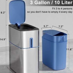 CTIME Slim Motion Sensor Bathroom Trash can Automatic touchless,Stainless Steel Garbage can with lid,3 Gallon Waste Basket,Smart bin Electric Trash cans (Includes 8 Bag Roll)