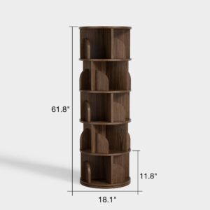 Rotating Bookshelf, Small Corner Bookshelf for Small Space, 360 Display Floor Standing Bookcase Storage Rack, Wood Narrow Book Shelf Organizer for Bedroom, Living Room (18.11"D x 18.11"W x 61.81"H)