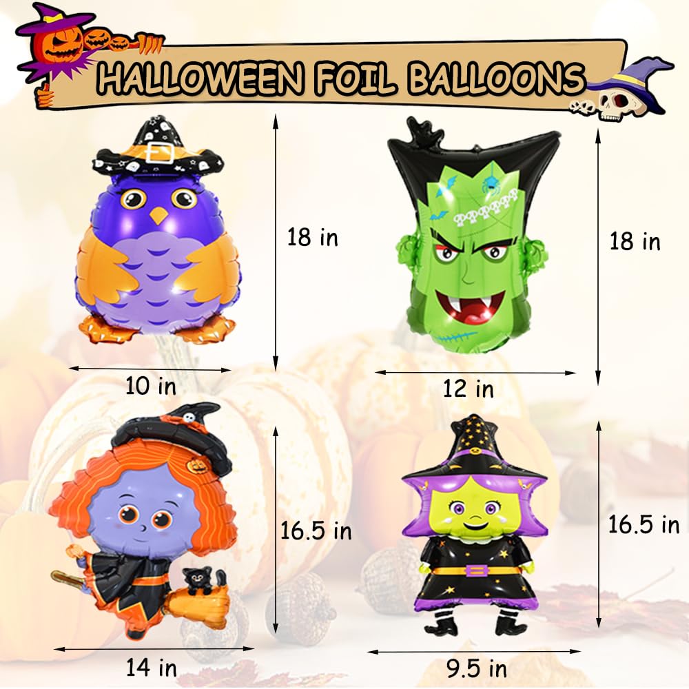 19 Pcs Halloween Foil Balloons, Halloween Party Balloons Pumpkin Ghost Spider Witch Wizard Black Cat Monster Bat Balloon for Halloween Party Decorations Supplies