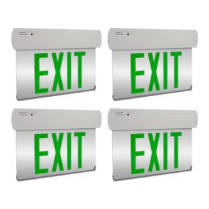 limolighting [4 pack] next gen. led edge lit exit sign lighting green letter, mirror single face, ul & etl listed, hardwired emergency exit lighting with battery back up, 110 to 347vac, agg3402