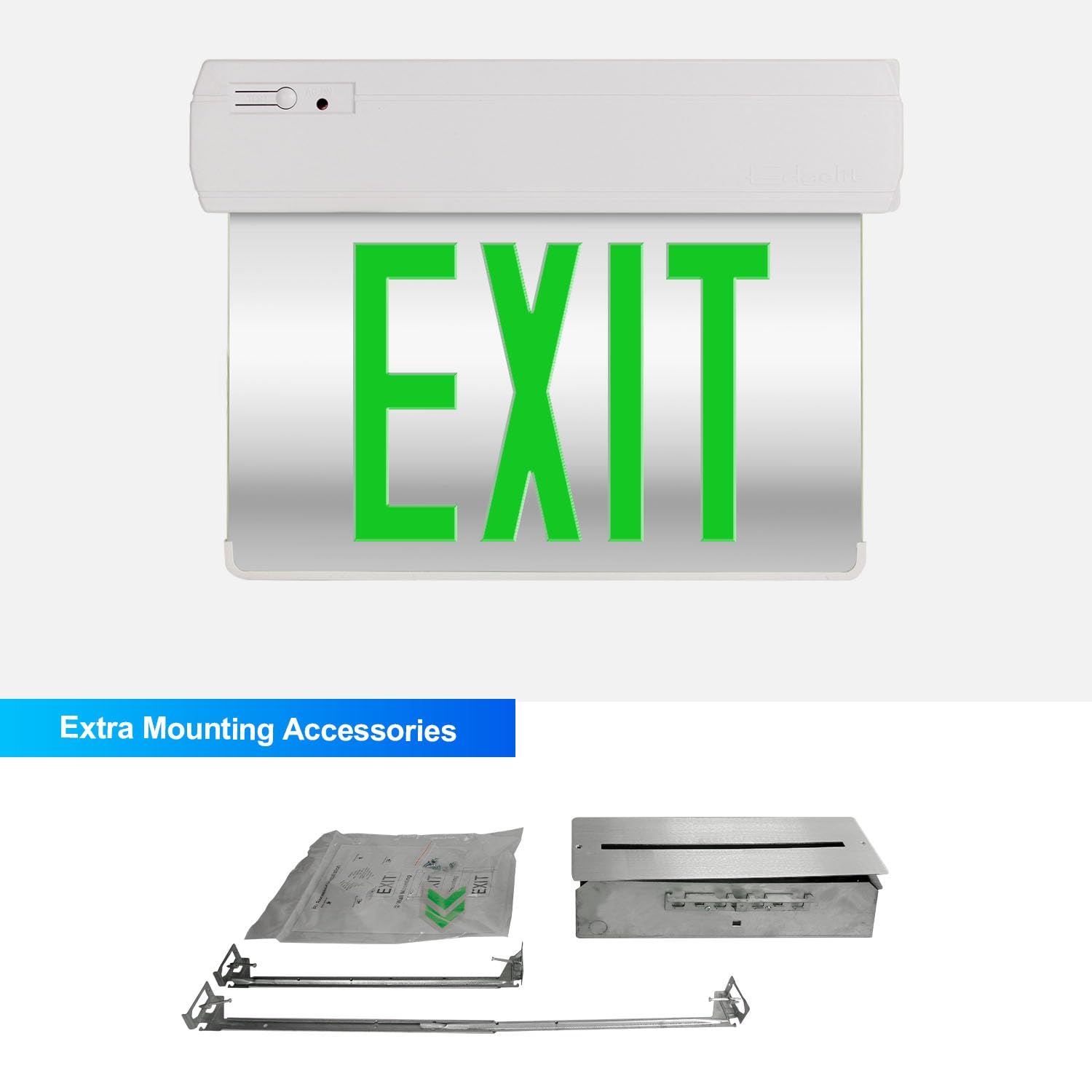 LimoLighting [4 Pack] Next Gen. LED Edge Lit Exit Sign Lighting Green Letter, Mirror Single Face, UL & ETL Listed, Hardwired Emergency Exit Lighting with Battery Back Up, 110 to 347VAC, AGG3402