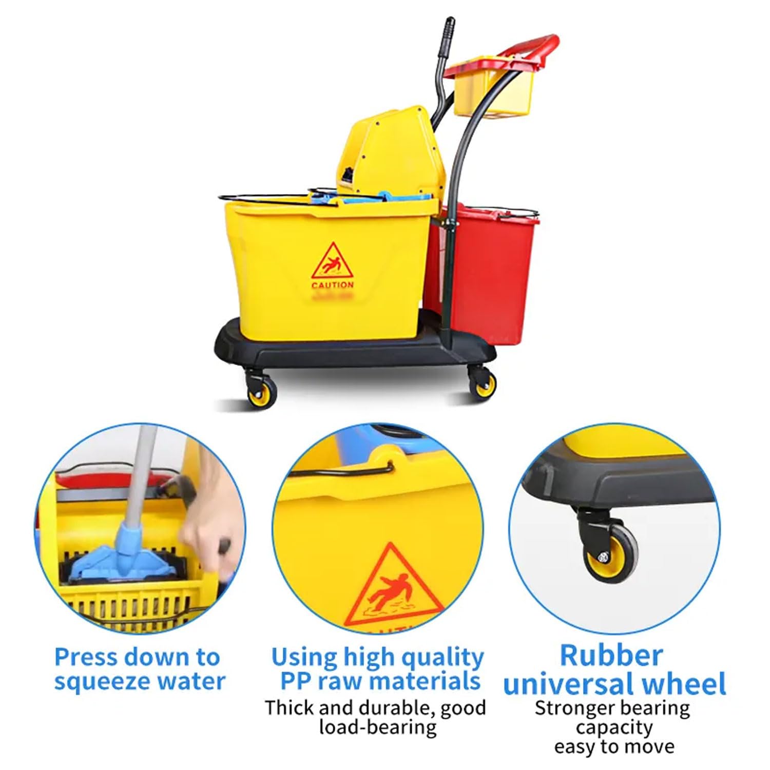 Commercial Cleaning Cart, 35L Removable Mop Bucket with Wheels, with Water Filter and Separator, Multifunctional Downward Pressure Water Press Truck for Hotels, Restaurants, Offices