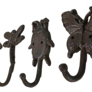 Ebros Set of 4 Cast Iron Vintage Rustic Fancy Bugs Bee Ladybug Butterfly and Dragonfly Wall Hooks Plaque Countryside Western Vintage Cottage Home Or Office Organization