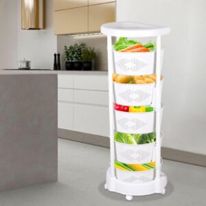 Rotating Storage Rack for Kitchen, 5 Tiers Round Rotating Kitchen Storage Shelf with Wheels, Organization and Storage rack for Fruits and Vegetables, Bathroom Shelf, Kitchen