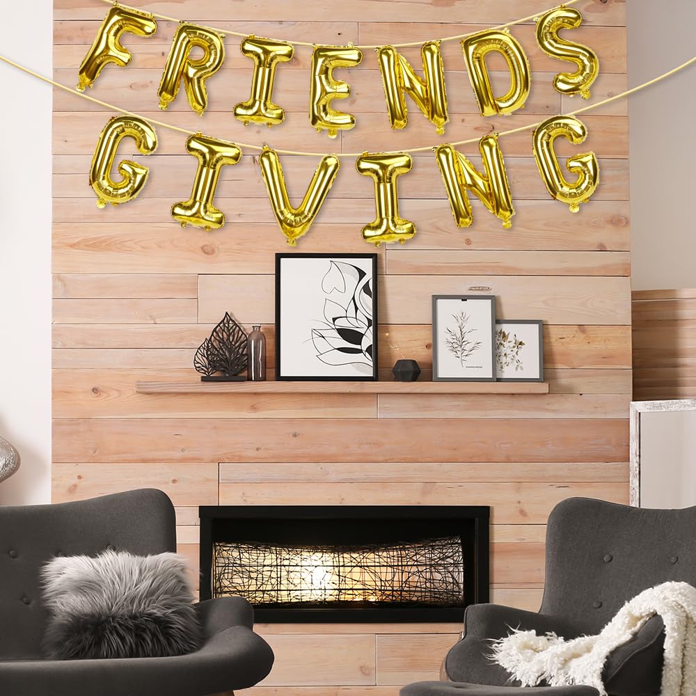 Friendsgiving Balloons, Friends Giving Banner for Party Decorations, Foil Balloons for Friendsgiving Decor (Gold)