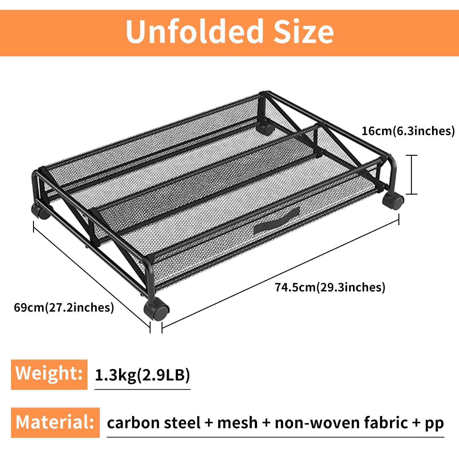 Under Bed Shoe Storage Organizers with Wheels and Handles 2 PACK,Rolling Under Bed Storage Containers for Shoes Mesh Fabric and Carbon Steel Pipe Shoe Organizer Under Bed Shoe Rack Fits 12 Pairs Shoes