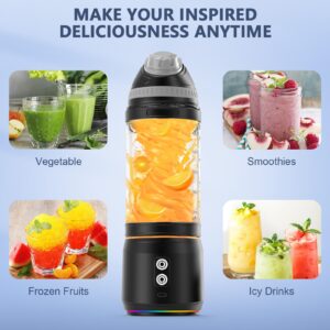 Portable Blender, 300W Personal Mini Blender for Shakes and Smoothies, 24oz Compact Travel Blender with 6000mah USB-C Rechargeable, Intelligent Cleaning Travel Lid & BPA-Free Bottle (Black)