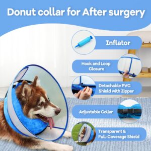 NoarWin Inflatable Dog Cone Collar, Soft Dog Cone for Dogs After Surgery, 2-in-1 Inflatable Dog Cone with Detachable Anti-Licking Shield, Adjustable Dog Cone Collar, Elizabethan Collar (L, Blue)