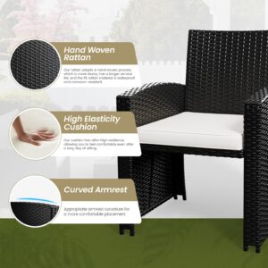 Amopatio Outdoor Furniture Set,4 Pieces Black Rattan Wicker Conversation Sets Sectional Sofa with White Cushions