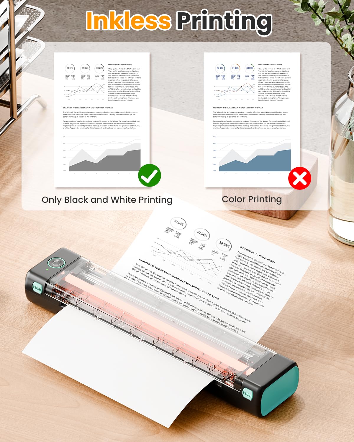 Phomemo Portable Printer Wireless for Travel & US Letter Folding Thermal Paper Size 8.5" x 11",100 Sheets, Inkless Thermal Compact Printer, Compatible with Android and iOS Phone & Laptop