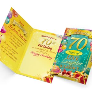 Prime Greetings 70th Birthday Card, Made in America, Eco-Friendly, Thick Card Stock with Premium Envelope 5in x 7.75in, Packaged in Protective Mailer