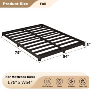 Likelalaso 3 inch Low Full Size Bed Frame with Rounded Corner, Heavy Duty Metal, Easy Assembly, Noise Free, Black