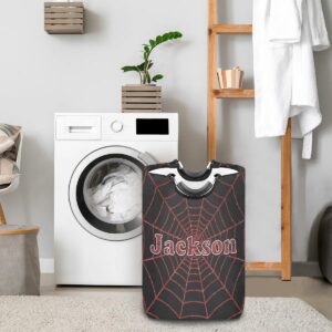 Red Spider Web Personalized Laundry Basket with Handles, Custom Laundry Hamper with Name for Bathroom, Dirty Clothes Storage Basket Gifts for Men Women Boys Girls