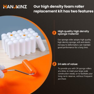 HANJKINZ Foam Paint Roller, 24 Pack, 4 Inch Mini Paint Roller Covers, High Density Foam Paint Roller, Small Paint Rollers for All Flat Surfaces, Suitable for Wall，Kitchen Cabinets, Doors, Tables, Etc