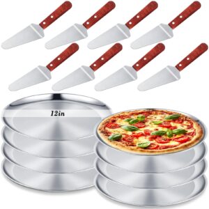 thenshop 16 pcs 12'' pizza pans pie pizza servers set, 8 stainless steel pizza pan trays 8 pie spatula with wood handle cutting shoveling pizza cake serving utensils for oven baking kitchen restaurant