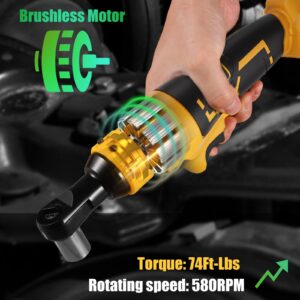 Lezwuatoolz 3/8" Brushless Cordless Ratchet, Electric Ratchet Compatible with DEWALT 20V Battery, 74Ft-Lbs Ratchet Wrench with Variable Speed Trigger, 3/8" to 1/4" Adapter, 3" Extension Bar(Tool Only)