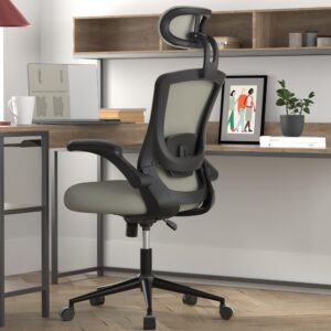 ergonomic office chair, mesh desk office chair with adjustable headrest & lumbar support, high back task computer chair with flip-up armrests, executive chair for home office (grey)