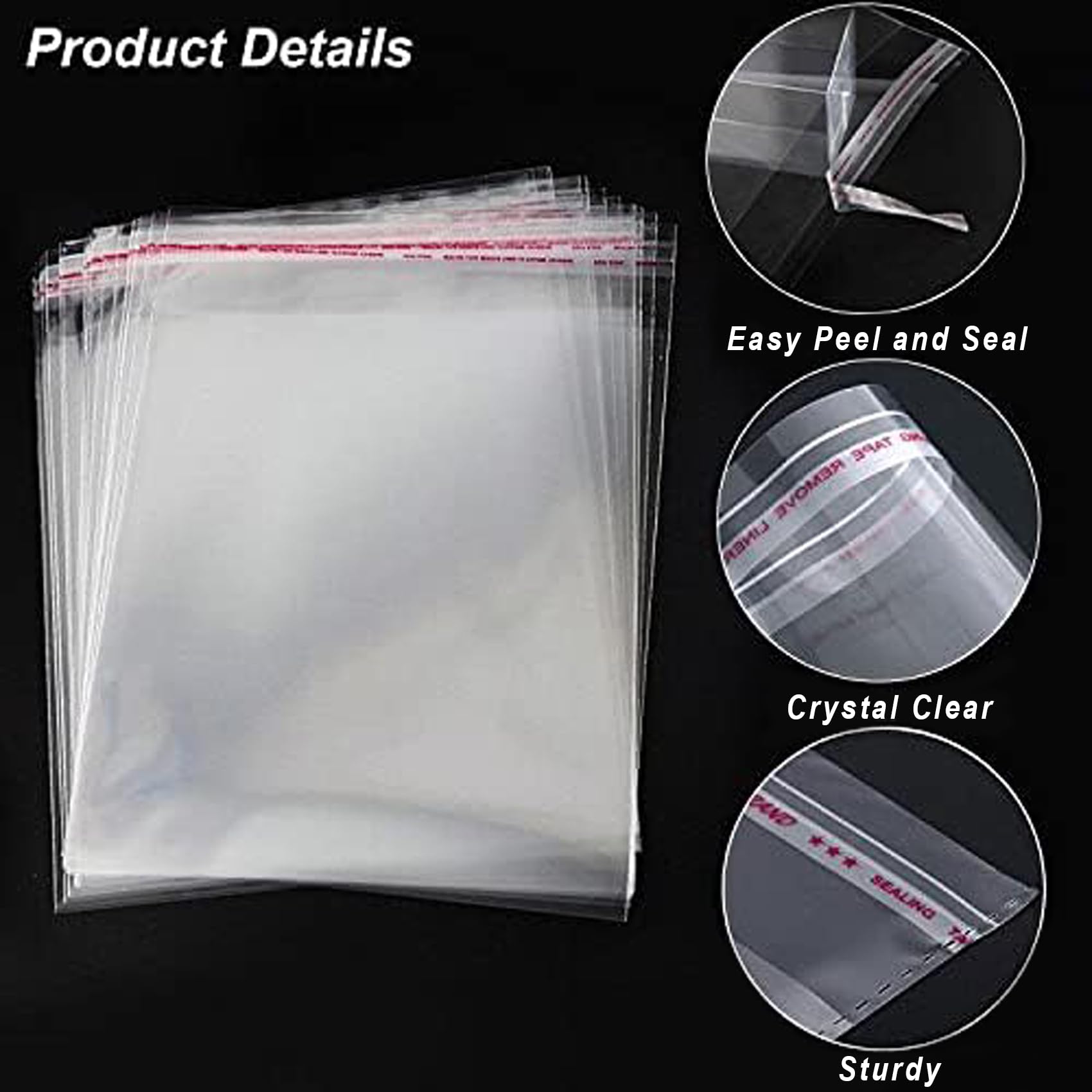 Yotelab Clear Resealable Cellophane Plastic Bags Self Adhesive for Packaging Shirts, Clothing and Products,50 Pcs 9x12 Inches Self Sealing Cellophane Bags