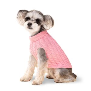 dog sweater, pink xs dog pullover sweater, turtleneck knitwear, dog outfits for small dogs and medium dogs, warm clothes for bulldog, poodle, yorkshire, cocker spanie etc.