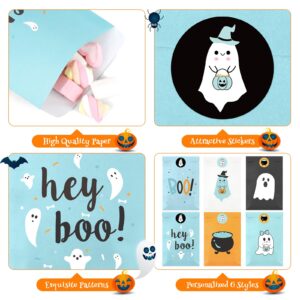 FHzytg 48Pcs Halloween Boo Party Favor Bags, Blue Halloween Ghost Candy Bags Halloween Party Gift Bags for Girl Boy Halloween Spooky Birthday Decorations Boo Baby Shower Happy Boo Day Decorations