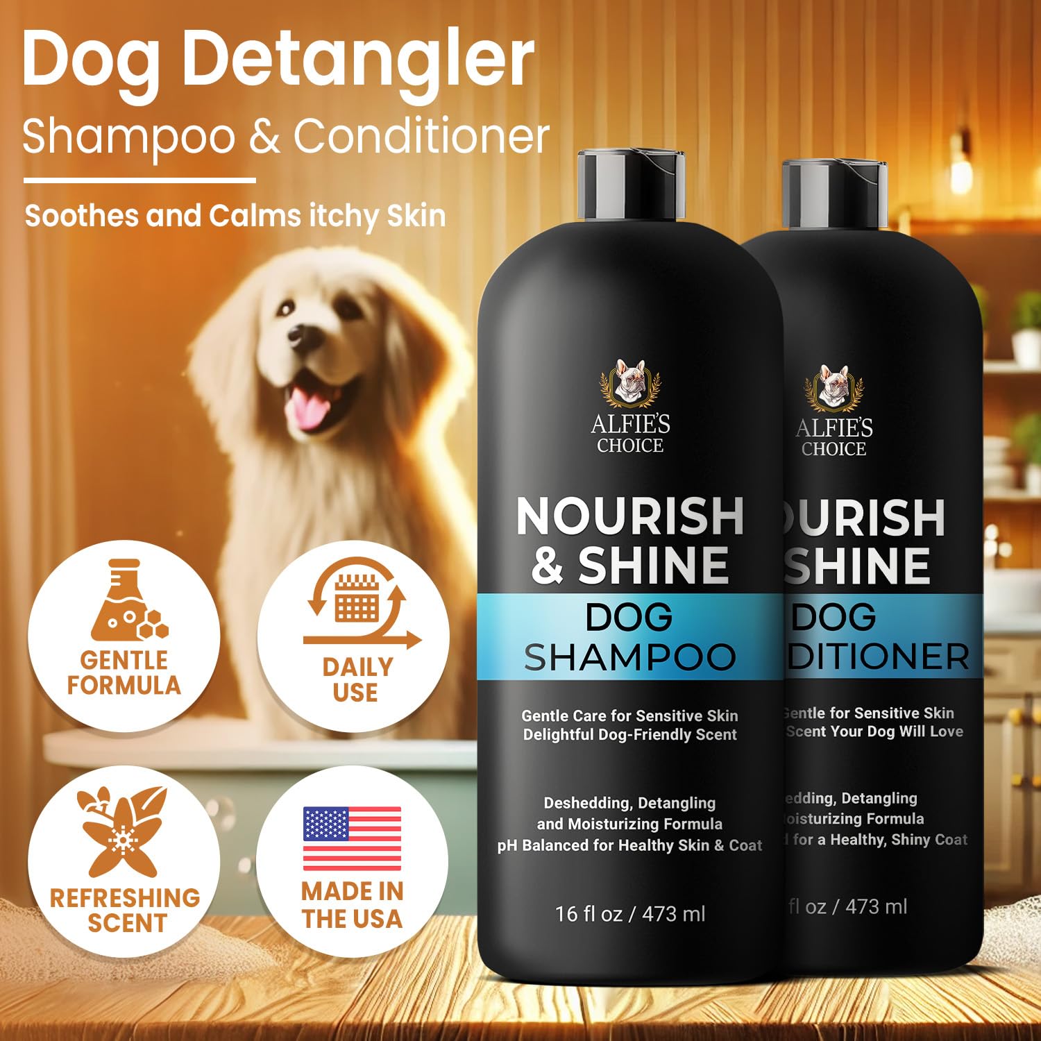 Dog Shampoo and Conditioner Set for Allergies, Itching & Daily Use | Itchy Skin Relief & Odor Control | with Lavender & Rosemary Oils for Calming | Safe for Sensitive Skin | All Dogs, 16 fl oz x 2