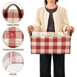 susiyo Stylish Retro Red Checkered Plaid Pattern Fabric Storage Baskets Small Storage Bins with Handles - 1 Piece