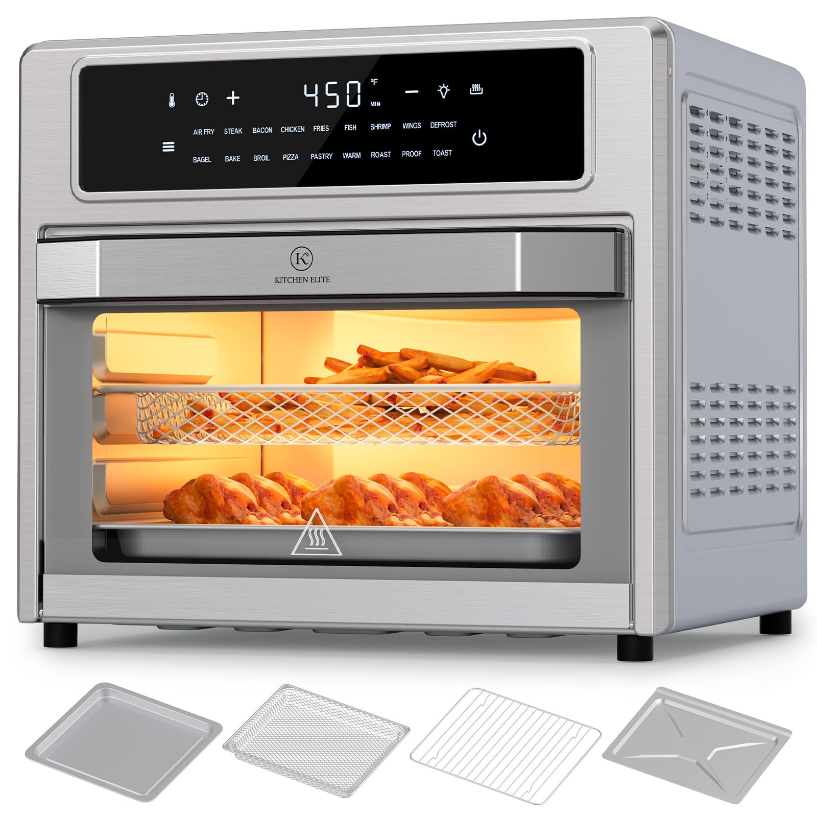 Kitchen Elite Air Fryer Toaster Oven Combo, 26.4 Qt Convection Oven Countertop, 18-in-1, Stainless Steel Large Airfryer, 4 Zone with Accessories, Digital Full Touch Screen, Easy to Clean