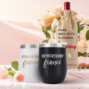 JETIKON Engagement Gifts for Couples 2024 Gifts for Newly Engaged Couples Engagement Gifts for Her Fiance Women 3PCS 20 oz Wine Tumbler Wine Bag Bride and Groom To Be Gift Wedding Gifts