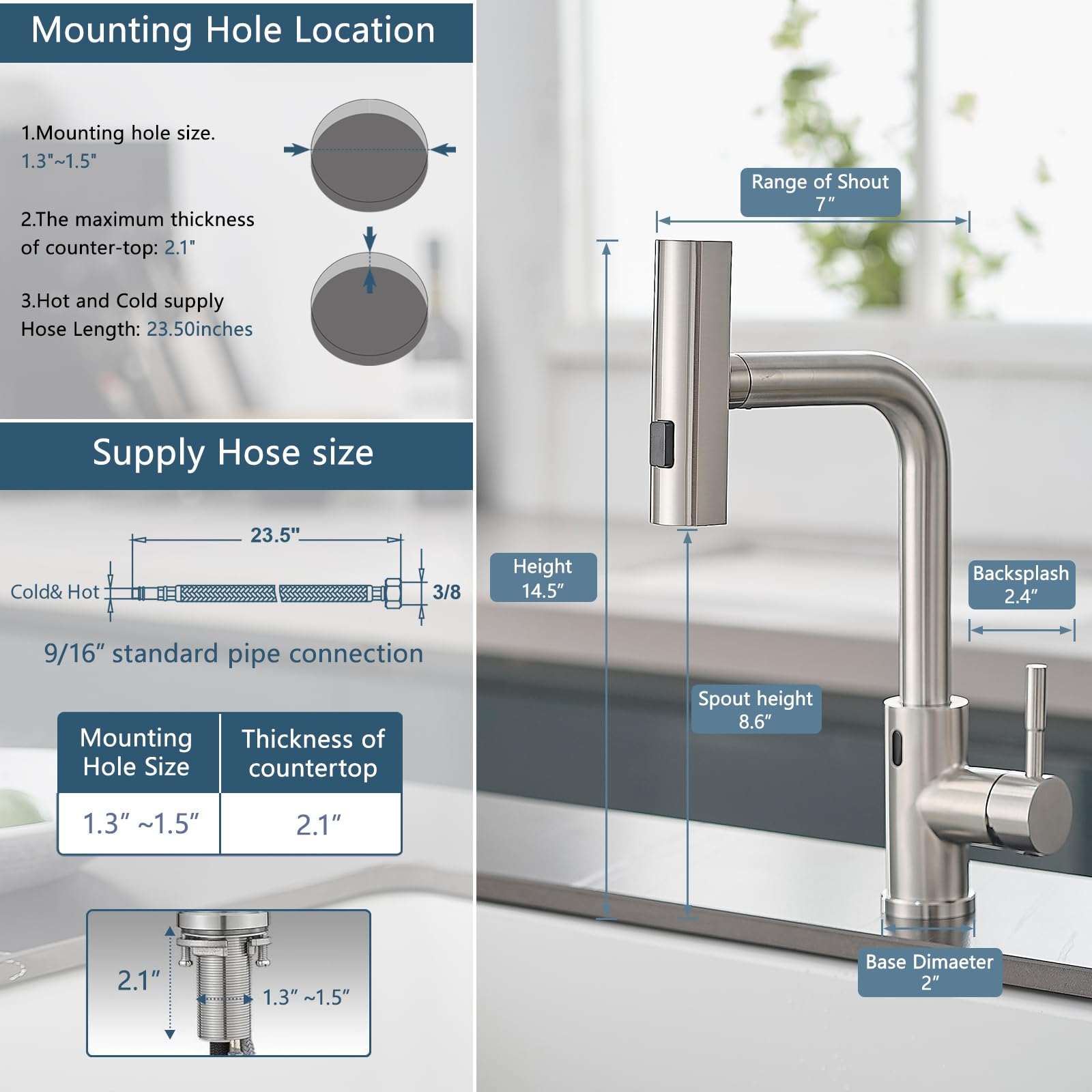 GIMILI Touchless Waterfall Kitchen Faucet with Pull Down Sprayer Brushed Nickel Single Hole Handle Stainless Steel Kitchen Sink Faucets Commercial Modern Faucets for Pull Down Sprayer Kitchen Sinks