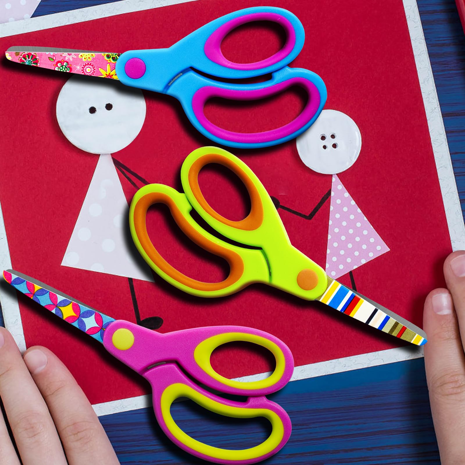 kids Scissors 3 Pack Children's Scissors with Comfort Handles 5" Safety Blunt Tip Scissors Floral Print Blades and Soft Grip Cute Scissors,School, DIY, Home, Classroom Use Crafting Cutting Paper