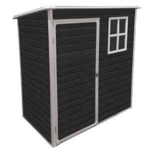 Shaical Outdoor Storage Shed with Floor and Window, 5x3ft Waterproof Tool Shed with Vents, Lockable Door, All Weather Sloping Roof Outdoor Shed, for Lawnmower, Bike, Tools, Black