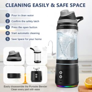 Portable Blender, 300W Personal Mini Blender for Shakes and Smoothies, 24oz Compact Travel Blender with 6000mah USB-C Rechargeable, Intelligent Cleaning Travel Lid & BPA-Free Bottle (Black)