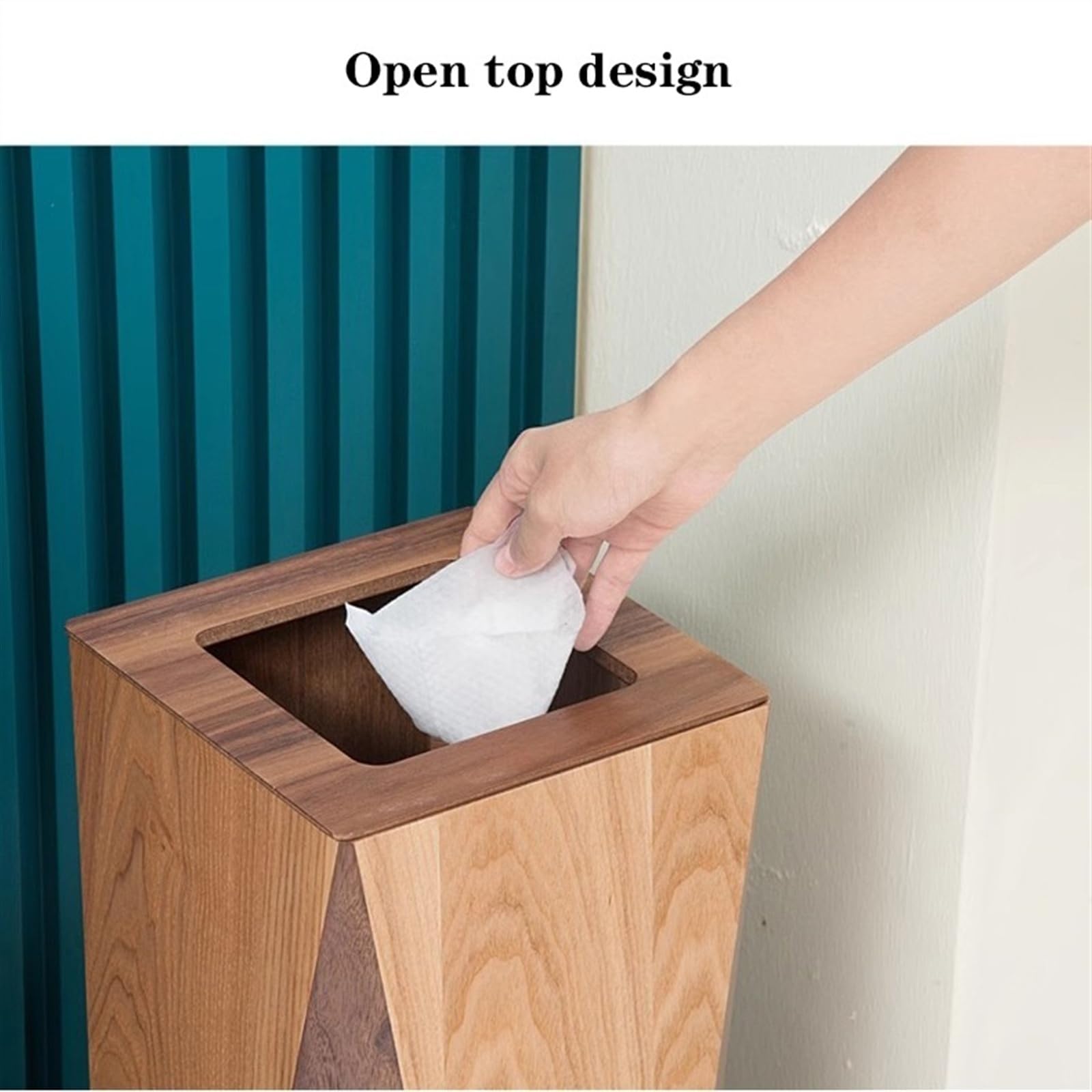 Generic Trash Cans Wastebasket Wooden Trash Can No Lid, Modern Rhombus Shaped Waste Basket Open Top Garbage Container Bin with Inner Bucket for Living Room, Bedroom, Home, Office, colored